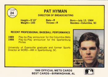 1989 Best Columbia Mets #24 Pat Hyman Back