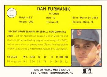 1989 Best Columbia Mets #6 Dan Furmanik  Back