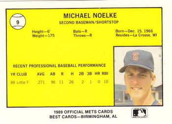 1989 Best Columbia Mets #9 Michael Noelke  Back