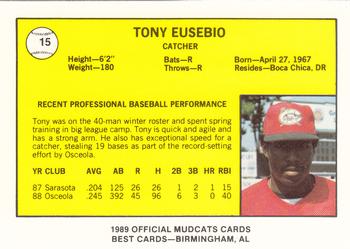 1989 Best Columbus Mudcats #15 Tony Eusebio  Back
