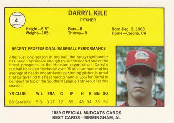 1989 Best Columbus Mudcats #4 Darryl Kile  Back