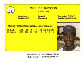 1989 Best Eugene Emeralds #18 Milt Richardson  Back