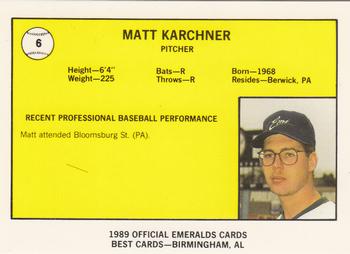 1989 Best Eugene Emeralds #6 Matt Karchner  Back