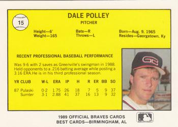 1989 Best Greenville Braves #15 Dale Polley  Back