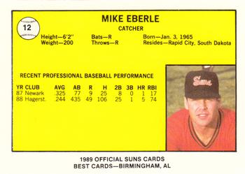 1989 Best Hagerstown Suns #12 Mike Eberle  Back