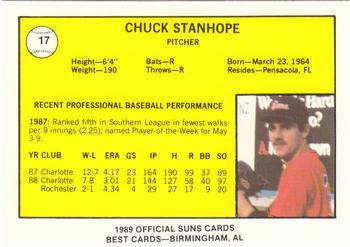 1989 Best Hagerstown Suns #17 Chuck Stanhope  Back