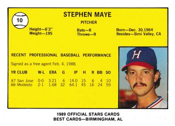 1989 Best Huntsville Stars #10 Steve Maye  Back