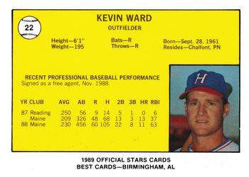1989 Best Huntsville Stars #22 Kevin Ward  Back