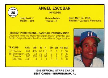 1989 Best Huntsville Stars #25 Angel Escobar  Back