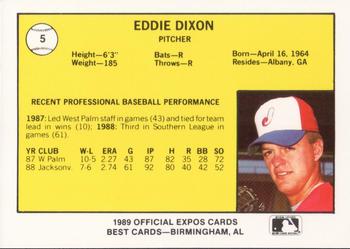 1989 Best Jacksonville Expos #5 Eddie Dixon  Back