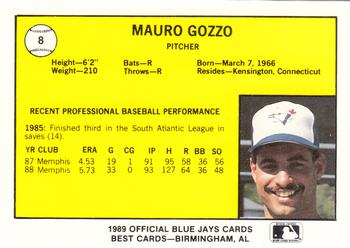 1989 Best Knoxville Blue Jays #8 Mauro Gozzo  Back