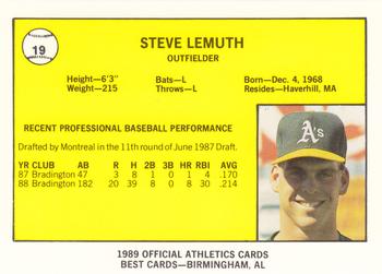 1989 Best Medford Athletics #19 Steve Lemuth  Back