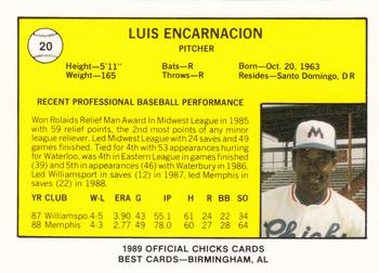 1989 Best Memphis Chicks #20 Luis Encarnacion Back