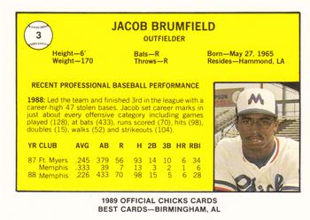 1989 Best Memphis Chicks #3 Jacob Brumfield  Back