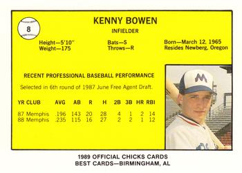1989 Best Memphis Chicks #8 Kenny Bowen  Back