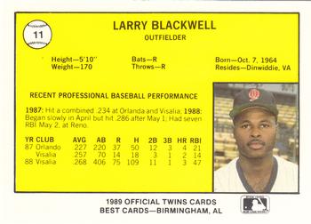 1989 Best Orlando Twins #11 Larry Blackwell  Back