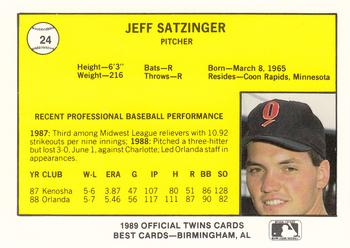 1989 Best Orlando Twins #24 Jeff Satzinger  Back