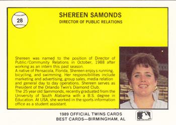 1989 Best Orlando Twins #28 Shereen Samonds / Public Relations Director  Back