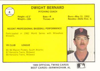 1989 Best Orlando Twins #4 Dwight Bernard Back