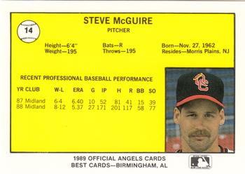 1989 Best Quad City Angels #14 Steve McGuire  Back