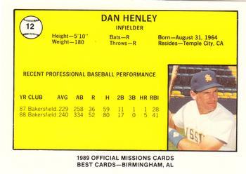 1989 Best San Antonio Missions #12 Dan Henley  Back