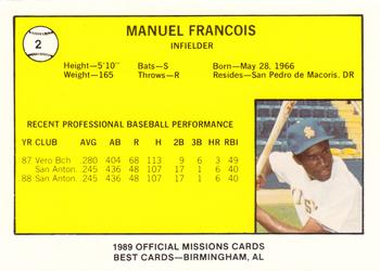 1989 Best San Antonio Missions #2 Manuel Francois  Back