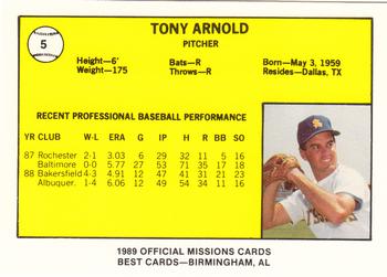 1989 Best San Antonio Missions #5 Tony Arnold  Back