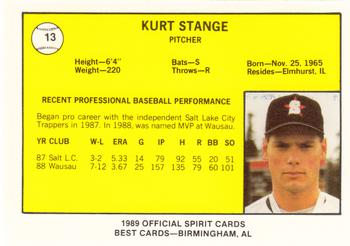 1989 Best San Bernardino Spirit #13 Kurt Stange  Back