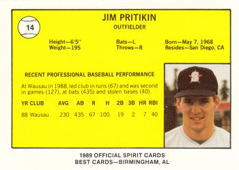 1989 Best San Bernardino Spirit #14 Jim Pritikin  Back