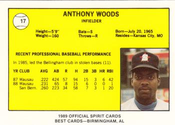 1989 Best San Bernardino Spirit #17 Anthony Woods  Back
