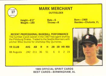 1989 Best San Bernardino Spirit #27 Mark Merchant  Back
