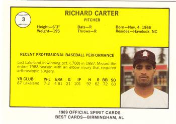 1989 Best San Bernardino Spirit #3 Richard Carter  Back