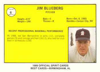 1989 Best San Bernardino Spirit #6 Jim Blueberg  Back