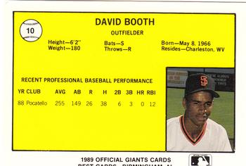 1989 Best San Jose Giants #10 David Booth  Back