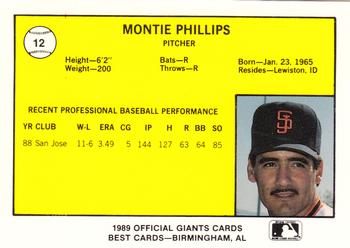 1989 Best San Jose Giants #12 Montie Phillips  Back