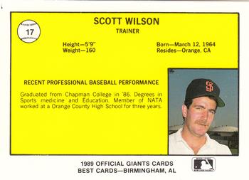 1989 Best San Jose Giants #17 Scott Wilson  Back