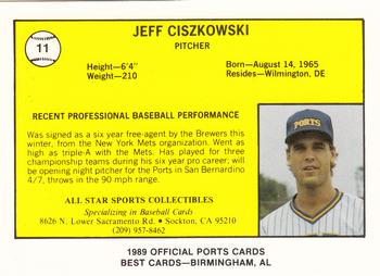 1989 Best Stockton Ports #11 Jeff Ciszkowski  Back