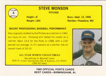 1989 Best Stockton Ports #4 Steve Monson  Back