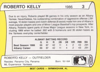 1990 Best Albany-Colonie A's/Yankees All Decade #3 Roberto Kelly  Back