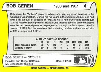 1990 Best Albany-Colonie A's/Yankees All Decade #4 Bob Geren  Back