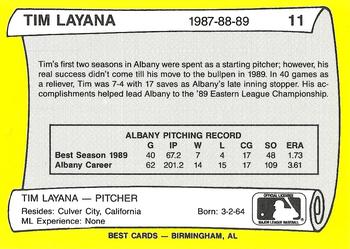 1990 Best Albany-Colonie A's/Yankees All Decade #11 Tim Layana  Back
