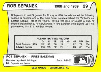 1990 Best Albany-Colonie A's/Yankees All Decade #29 Rob Sepanek  Back