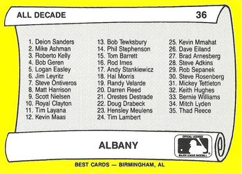 1990 Best Albany-Colonie A's/Yankees All Decade #36 Checklist  Back
