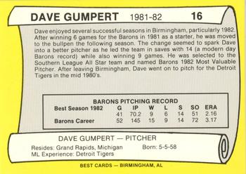 1990 Best Birmingham Barons All Decade #16 Dave Gumpert  Back