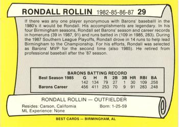 1990 Best Birmingham Barons All Decade #29 Rondal Rollin Back