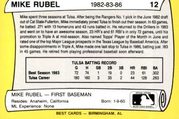 1990 Best Tulsa Drillers All Decade 1980's #12 Mike Rubel  Back