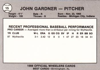 1988 Best Charleston Wheelers #15 John Gardner Back
