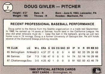 1988 Best Columbus Astros #7 Doug Givler Back
