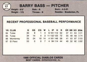 1988 Best El Paso Diablos #17 Barry Bass Back