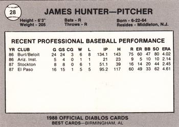 1988 Best El Paso Diablos #28 James Hunter Back